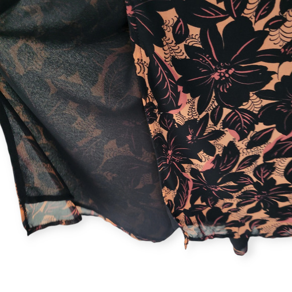 ASTR The Label Floral Smocked V-Neck Long Sleeve Dress Black/Coral Women Sz L - Picture 8 of 16